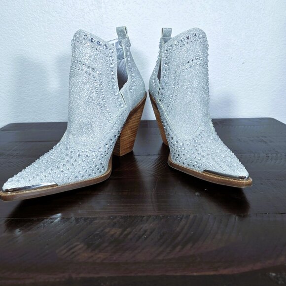 Gianni Bini Jeweled Silver Glitter Cowboy Booties Women’s 8 M Western Heels NEW - Picture 7 of 16